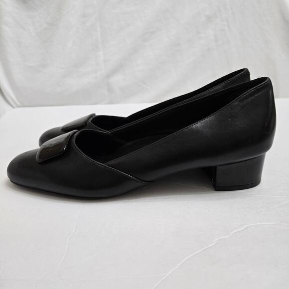 NWOB Trotters Delse Black Leather Low Block Heel Pumps, Size 11 Comfort Shoe - Picture 6 of 11